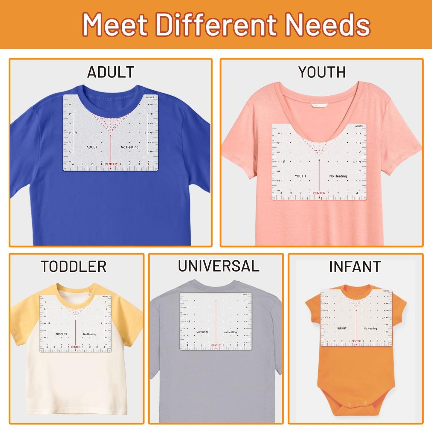 Transourdream 8Pcs Extended XL Tshirt Ruler Guide, Center Vinyl Alignment Ruler for round & V-Neck T-Shirts, Front Back Measurement Tool for Sublimation Heat Transfer