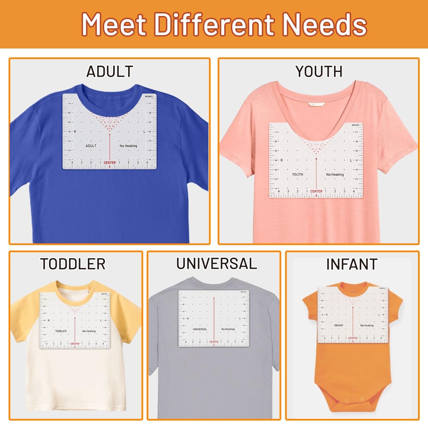 Transourdream 8Pcs Extended XL Tshirt Ruler Guide, Center Vinyl Alignment Ruler for round & V-Neck T-Shirts, Front Back Measurement Tool for Sublimation Heat Transfer