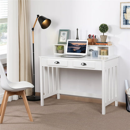 Modern Wood Computer Desk with 4 Drawers, White