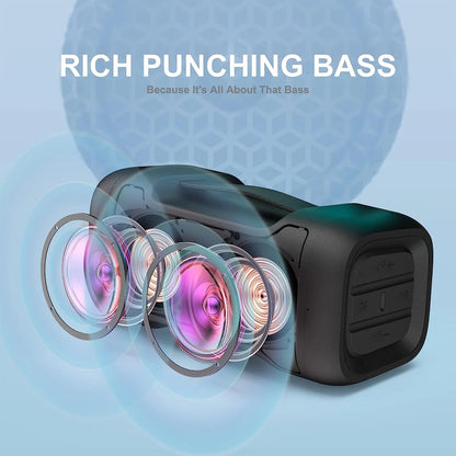 Bluetooth Speaker with Deep Bass Basser Portable Speakers Wireless Stereo Sound, IPX6 Waterproof, TF/SD Card, Aux-In, USB Input, Built-In Mic, 24H Playtime for Home Party Outdoor Beach Pool