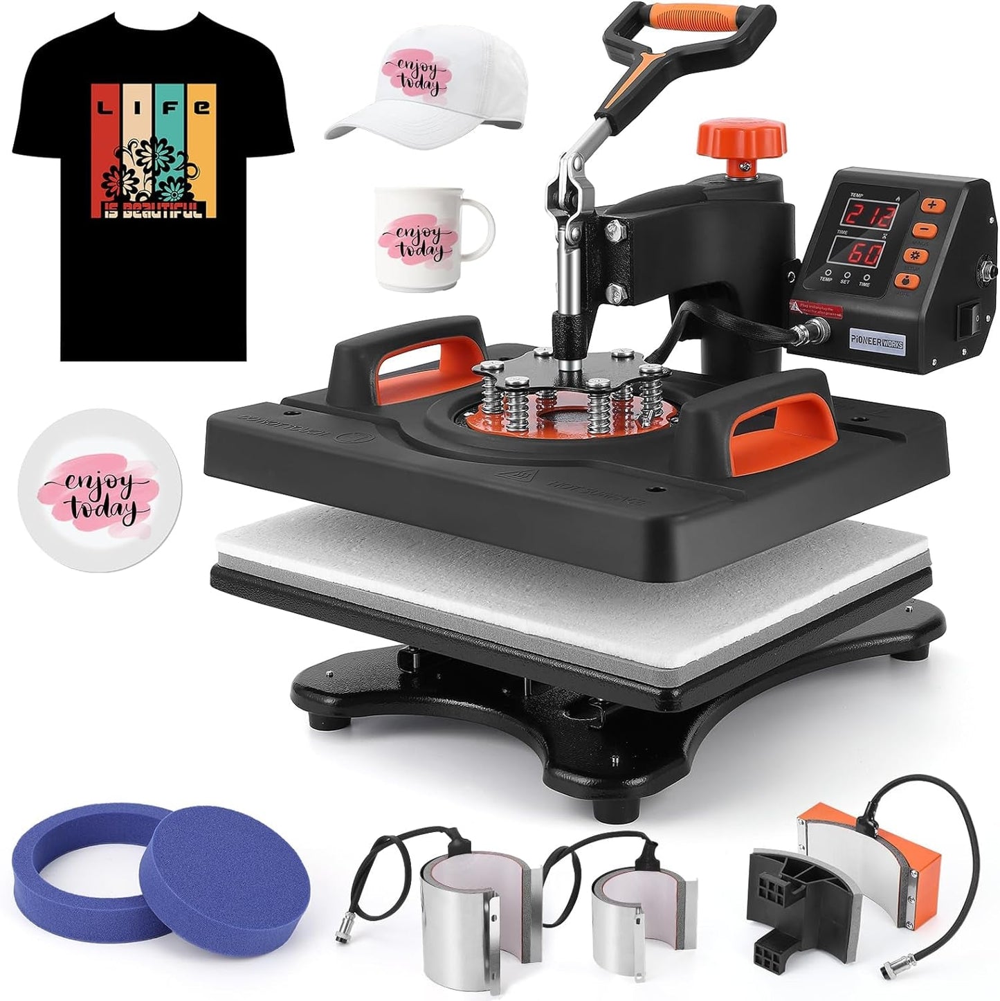 Heat Press Machine,  12 X 15 Inch, 6 In1 Heat Press, 800W Sublimation Machine, 360° Rotation Swing-Away Heat Press, Dual-Tube Heating Printing for DIY T-Shirts Cap Mugs