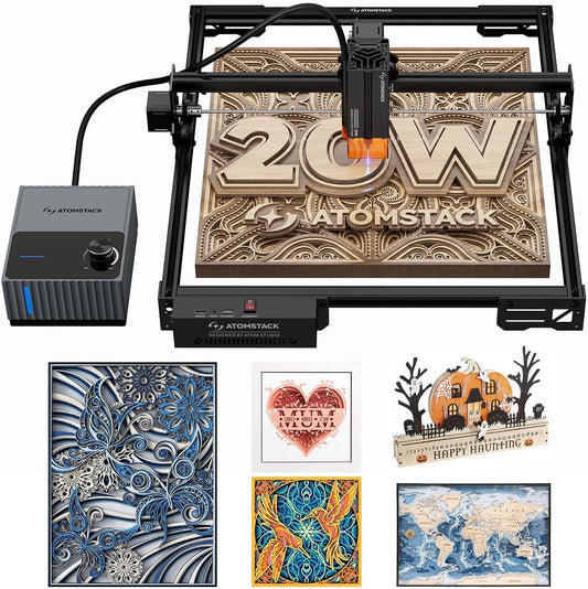 ATOMSTACK 20W A20 PRO V2 Laser Engraver with Auto Air Assist, 0.06Mm High Accuracy Laser Cutter for Wood, Metal, Acrylic and Glass, Professional DIY Laser Engraving Machine with Eye Protection