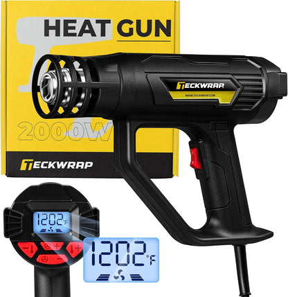 Heat Gun 2000W with LCD Display, Adjustable Hot Air Gun for Vinyl Wrap, Shrink Wrap, Paint Removal & DIY Crafts (122–1202°F)