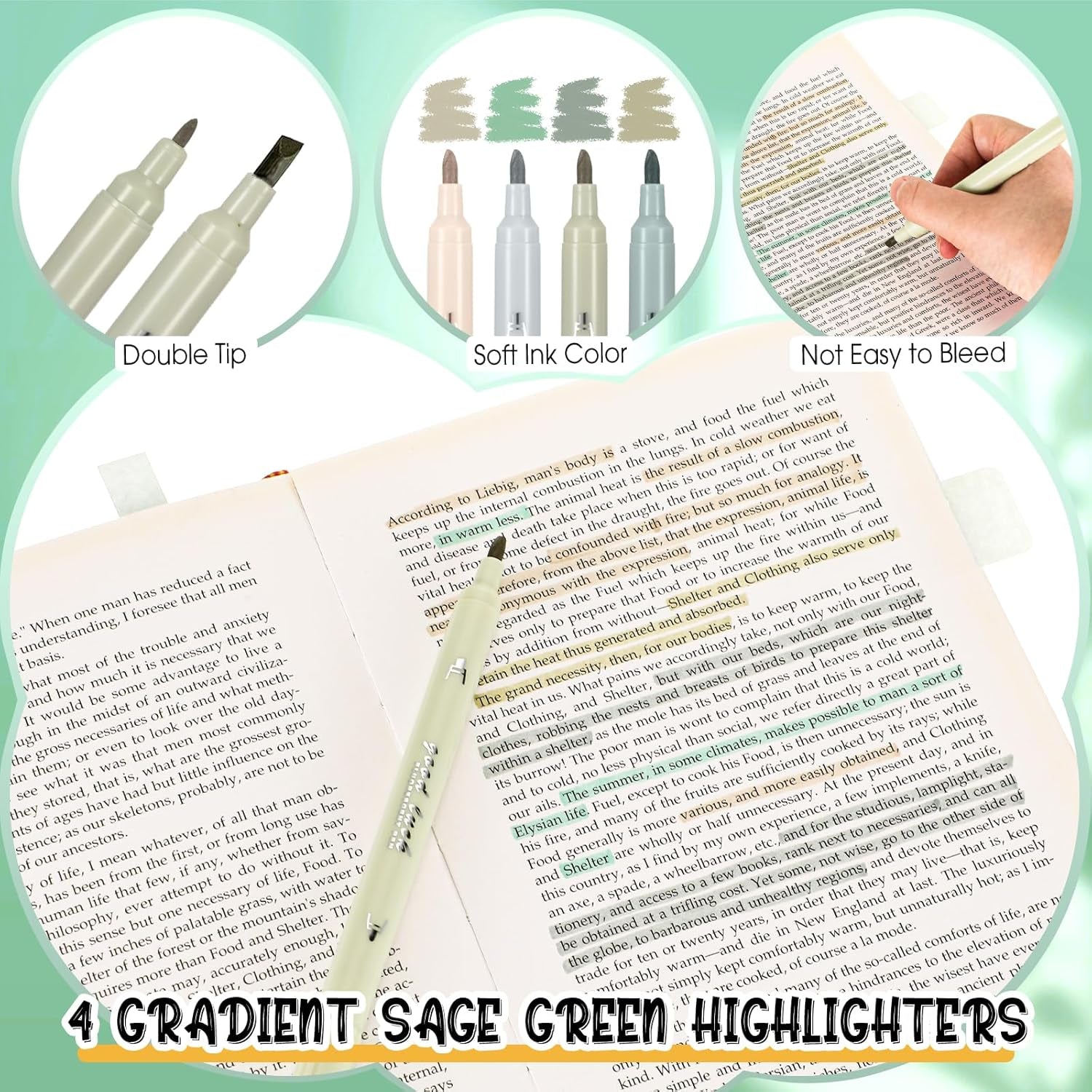 Janlaugh 38 Pcs Aesthetic College School Supplies with Pen Case Sticky Notes Gel Pens Highlighters Correction Tapes Back to School Stationery Kit(Green Color,Classic)