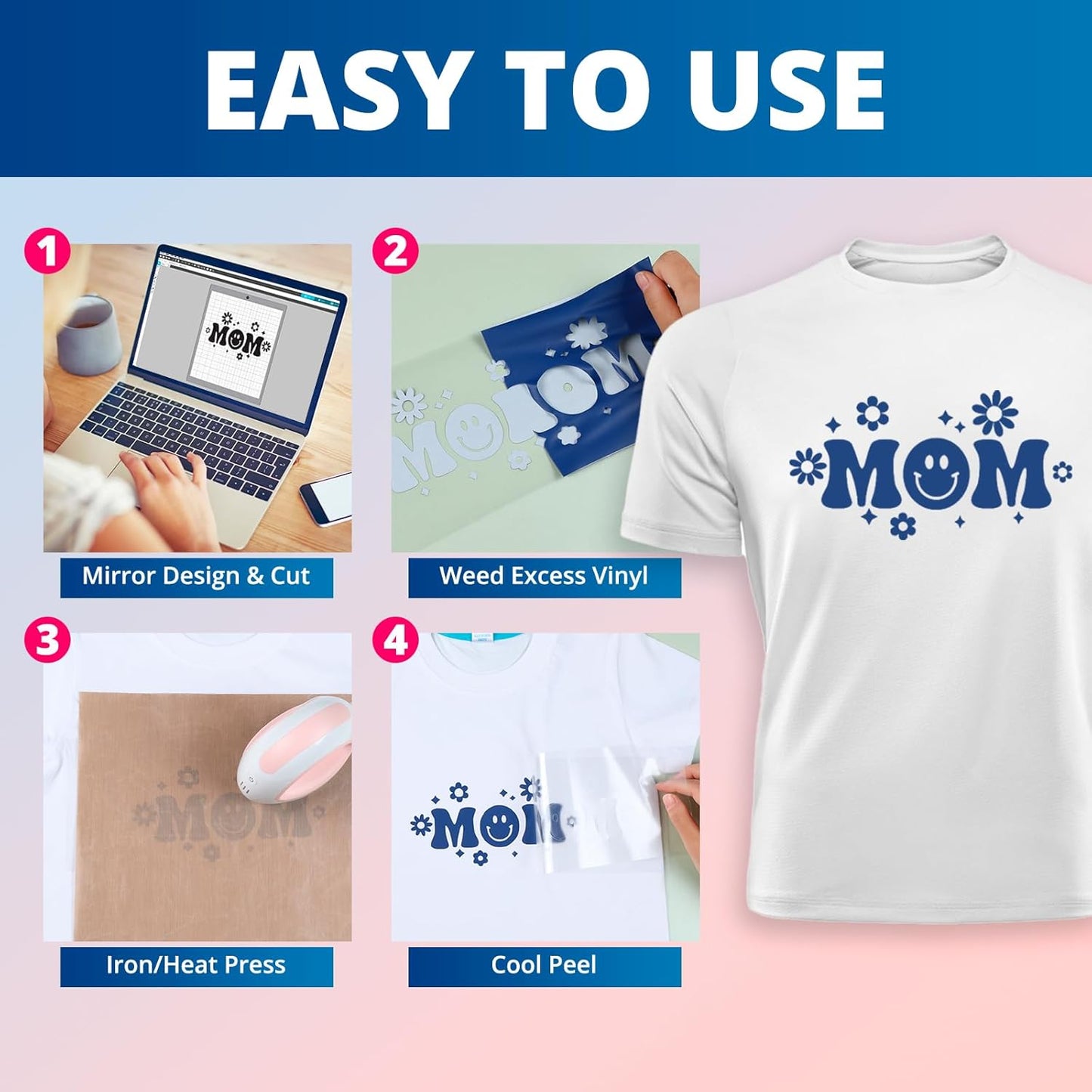 White HTV Heat Transfer Vinyl - 12" X 40FT Iron on Vinyl for All Cutting Machines, Easy to Use for Heat Vinyl Design