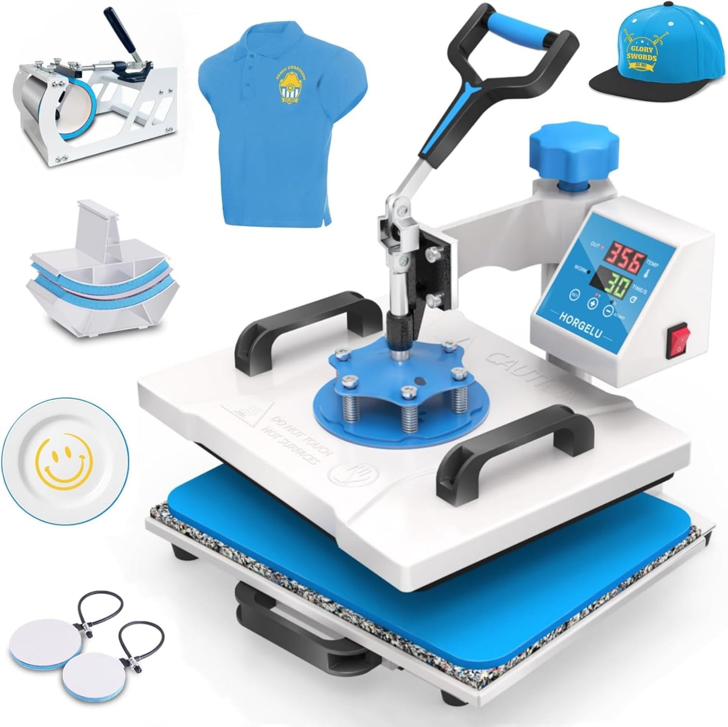 HORGELU 5 in 1 Heat Press Machine 12X15 Inch Heat Transfer Machine 360-Degree Swing Away Multifunction Digital Sublimation Combo Heat Press for T Shirt Mug Hat Plate for Commercial Home 110V