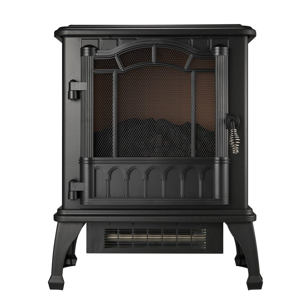 2-Setting 3D Electric Stove Heater with Life-Like Flame, Black