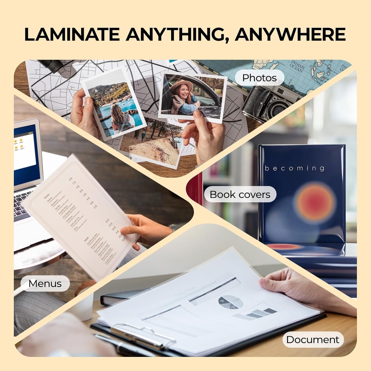 HTVRONT Self-Adhesive Laminating Sheets - 100 Pack, 5Mil, 9 X 12 Inches Self Laminating Sheets, No Machine Needed Clear Laminate Sheets for Protecting and Preserving Documents, Photos, Menus, Stickers