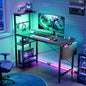 Reversible 44 Inch Computer Desk with LED Lights Gaming Desk with 4 Tier Shelves Black Marble
