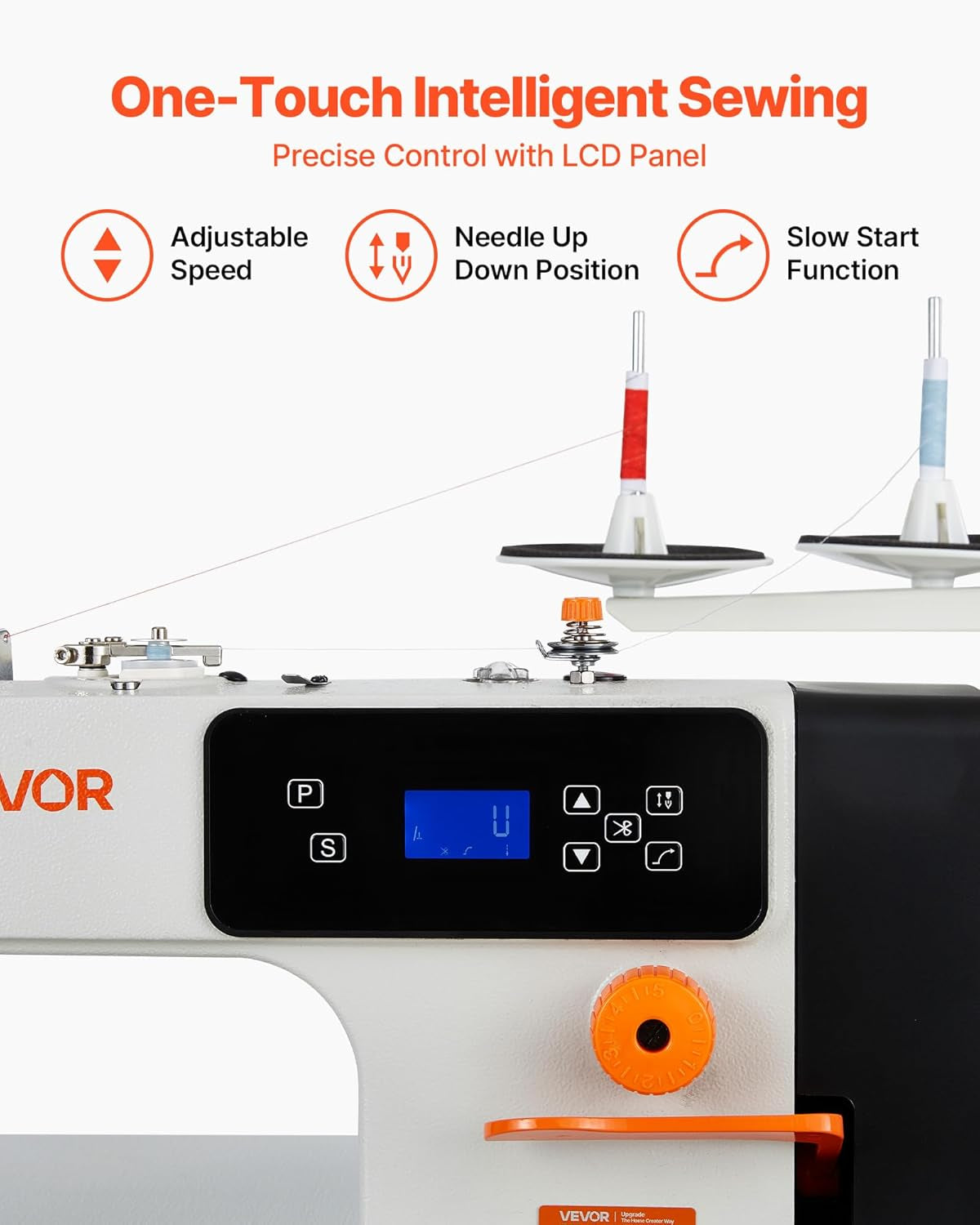VEVOR Industrial Lockstitch Sewing Machine, 550W Servo Motor Commercial Sewing Machine Set with Table Stand, 5000 SPM High Speed, Auto Thread Trimmer, Metal Frame for Denim Cotton Sewing