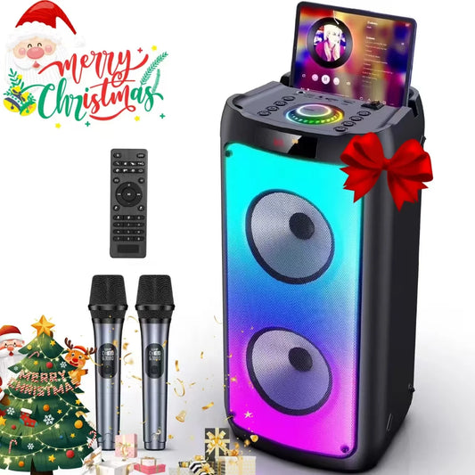 Party Speaker, Portable Bluetooth Speaker with 2 Microphone, Stereo Bass Speaker for Christmas Party