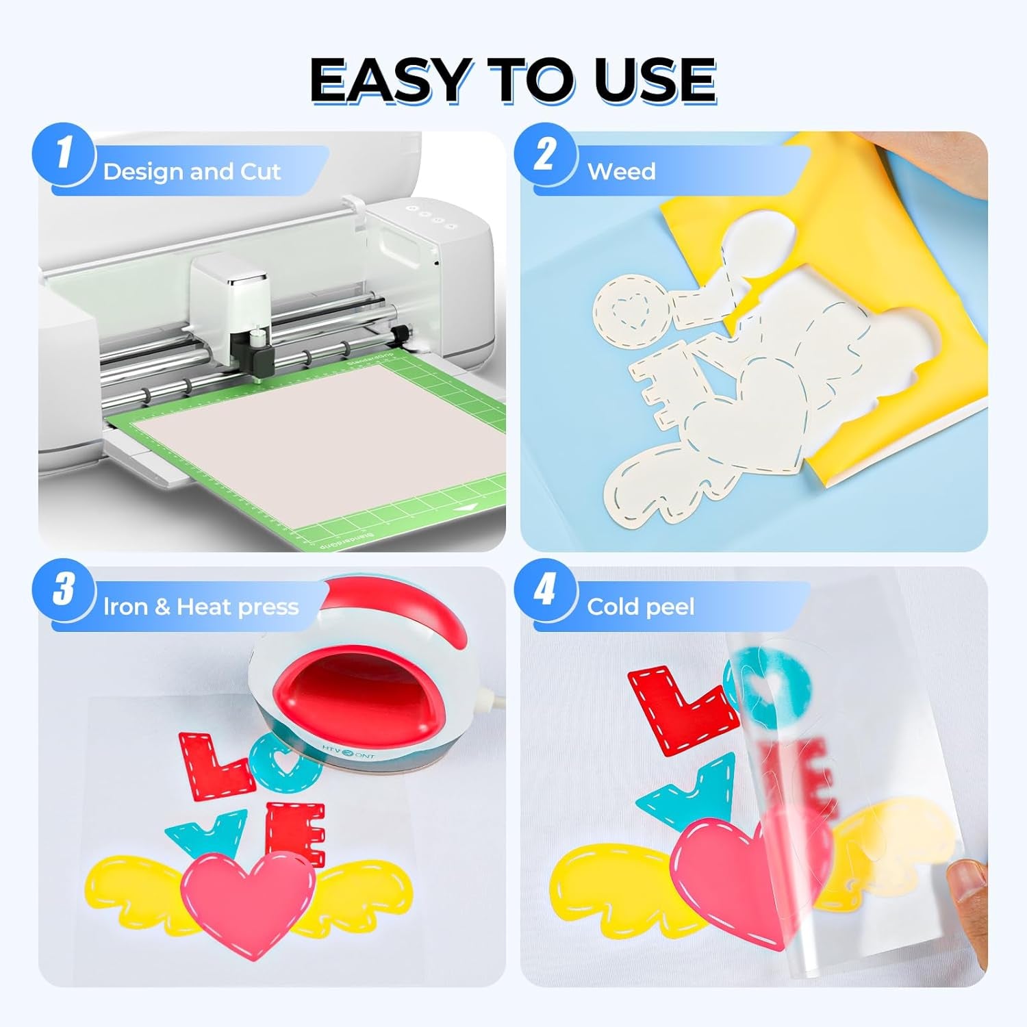 Heat Transfer Vinyl Roll -12" X 4FT Yellow + White HTV Vinyl for T-Shirts, Iron on Vinyl for All Cutting Machines - Easy to Cut & Weed for HTV Heat Transfer Vinyl Design