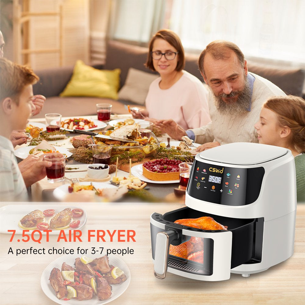 Air Fryer 7.5 QT Large Capacity Touch Screen Smart Fryers Household Multi-Function Window Visible Air Fryer That Crisps, Roasts, Reheats, & Dehydrates,Including Air Fryer Paper Liners 50Pcs,White