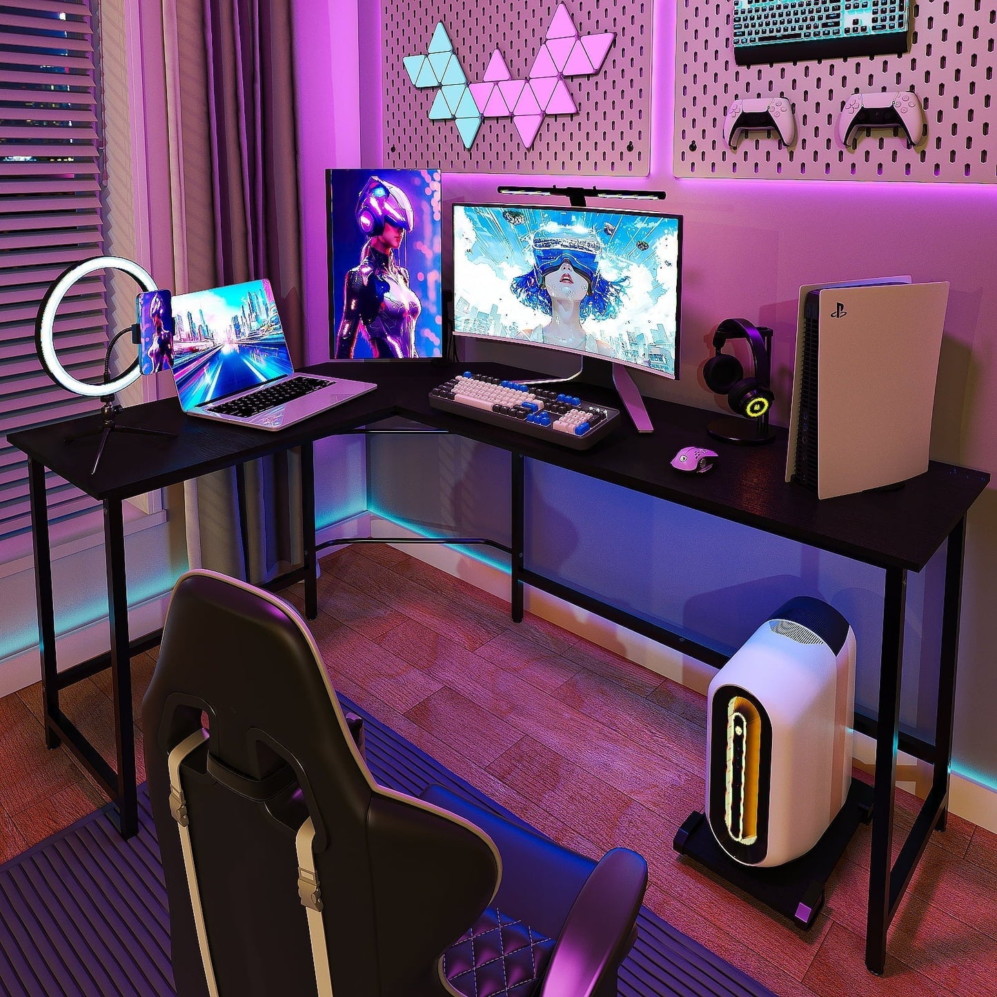 66" Wood L-Shaped Computer Gaming Desk Corner PC Latop Table Study Office Workstation Black