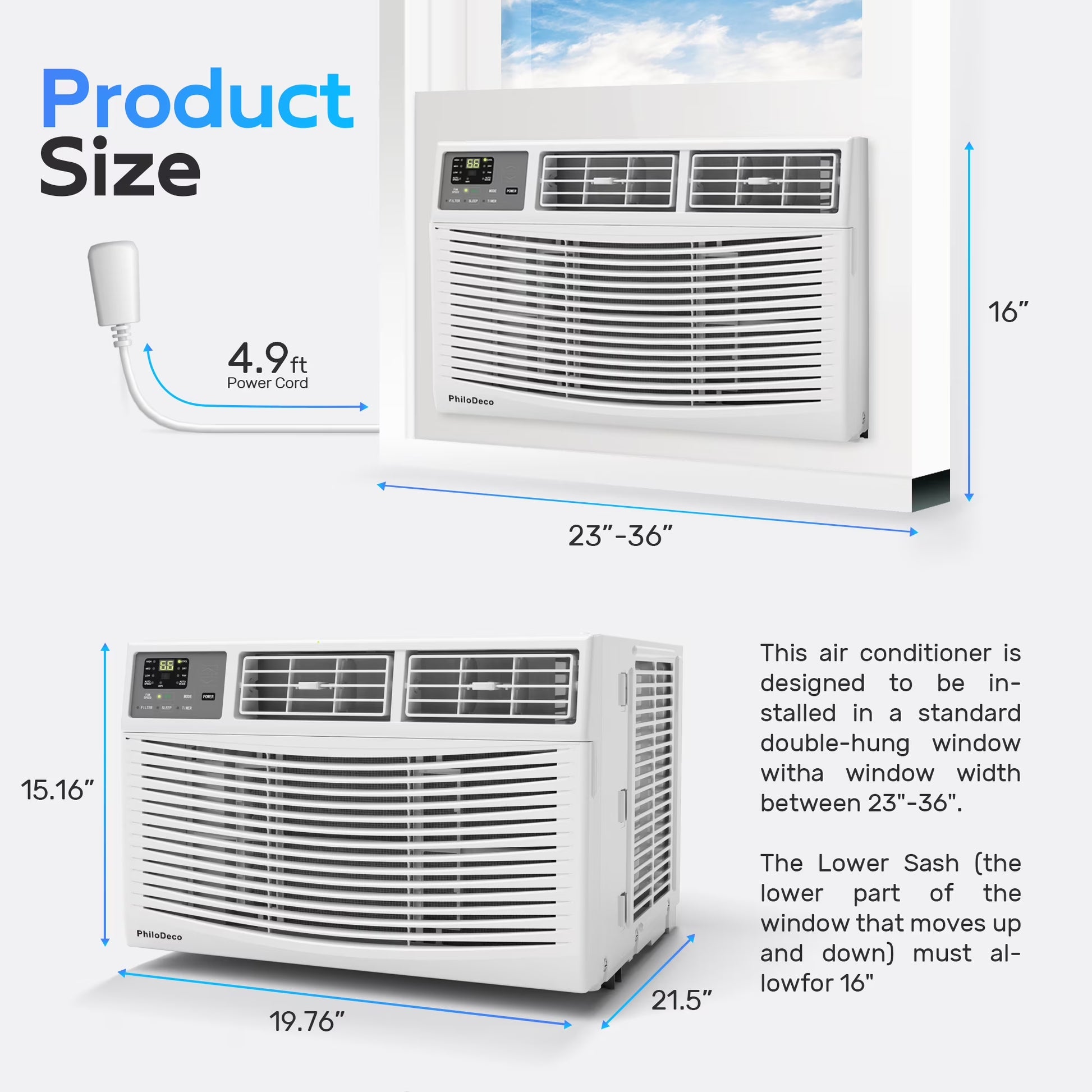 14000 BTU Window Air Conditioner 700 Sq Ft. Ac Units Intelligent , LED Diswplay Screen, with Remote Control, Can Be Used as a Dehumidifier/Fan, Operates Quietly, Energy-Saving. 24 Timer