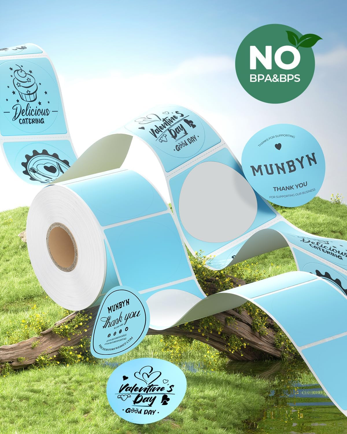 MUNBYN 2 Inch Blue Circle Thermal Sticker Labels, Self-Adhesive round Direct Thermal Labels for Logo Design, QR Code, Inventory, 750 Sheets/1 Roll