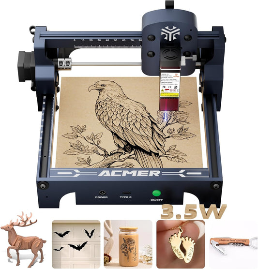 ACMER S1 Laser Engraver, 3500Mw Laser Engraver Machine Higher Accuracy Lazer Cutter and Engraving Machine with Working Area 130X130Mm,0.04Mm Laser Spot Engraving Machines & Tools