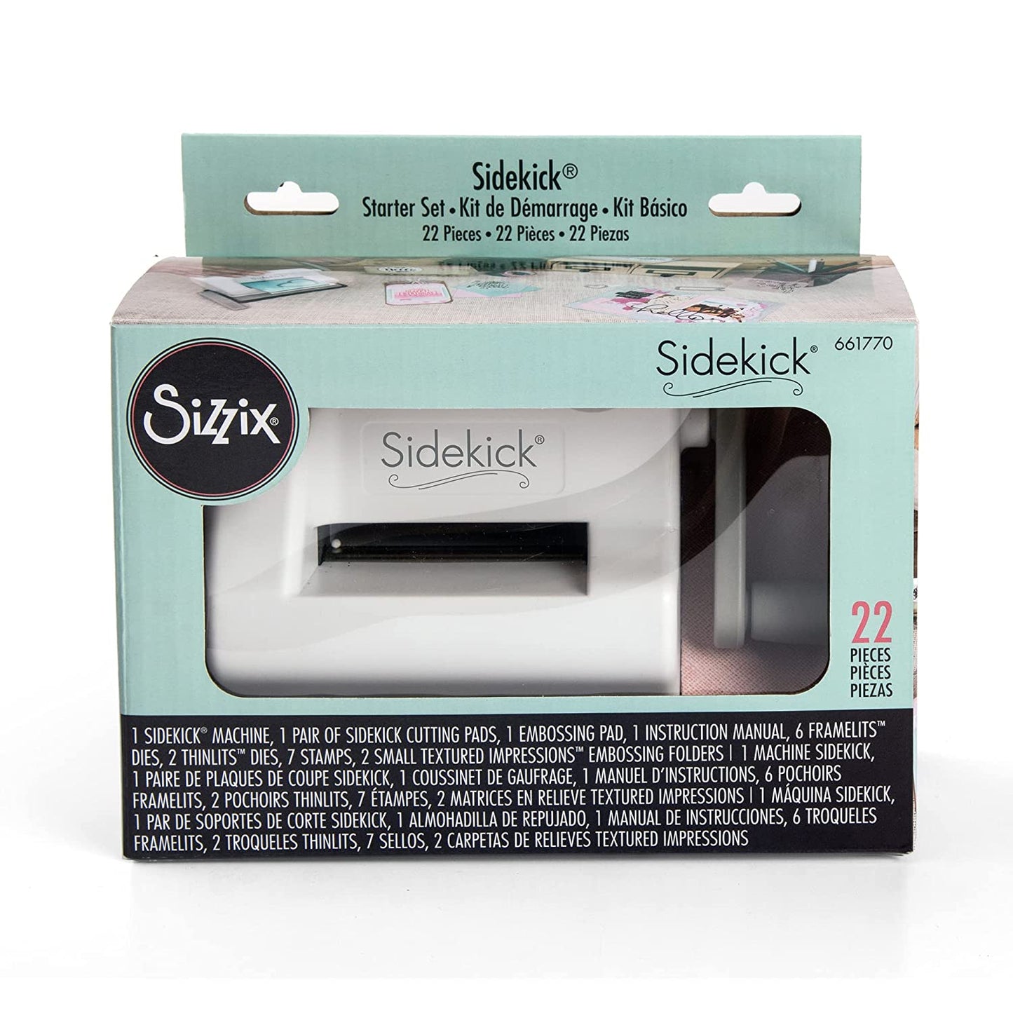 Sizzix Sidekick Starter Kit 661770 Portable Manual Die Cutting & Embossing Machine for Arts & Crafts, Scrapbooking & Cardmaking, 6.35 Cm Opening, 2.5" Opening, White