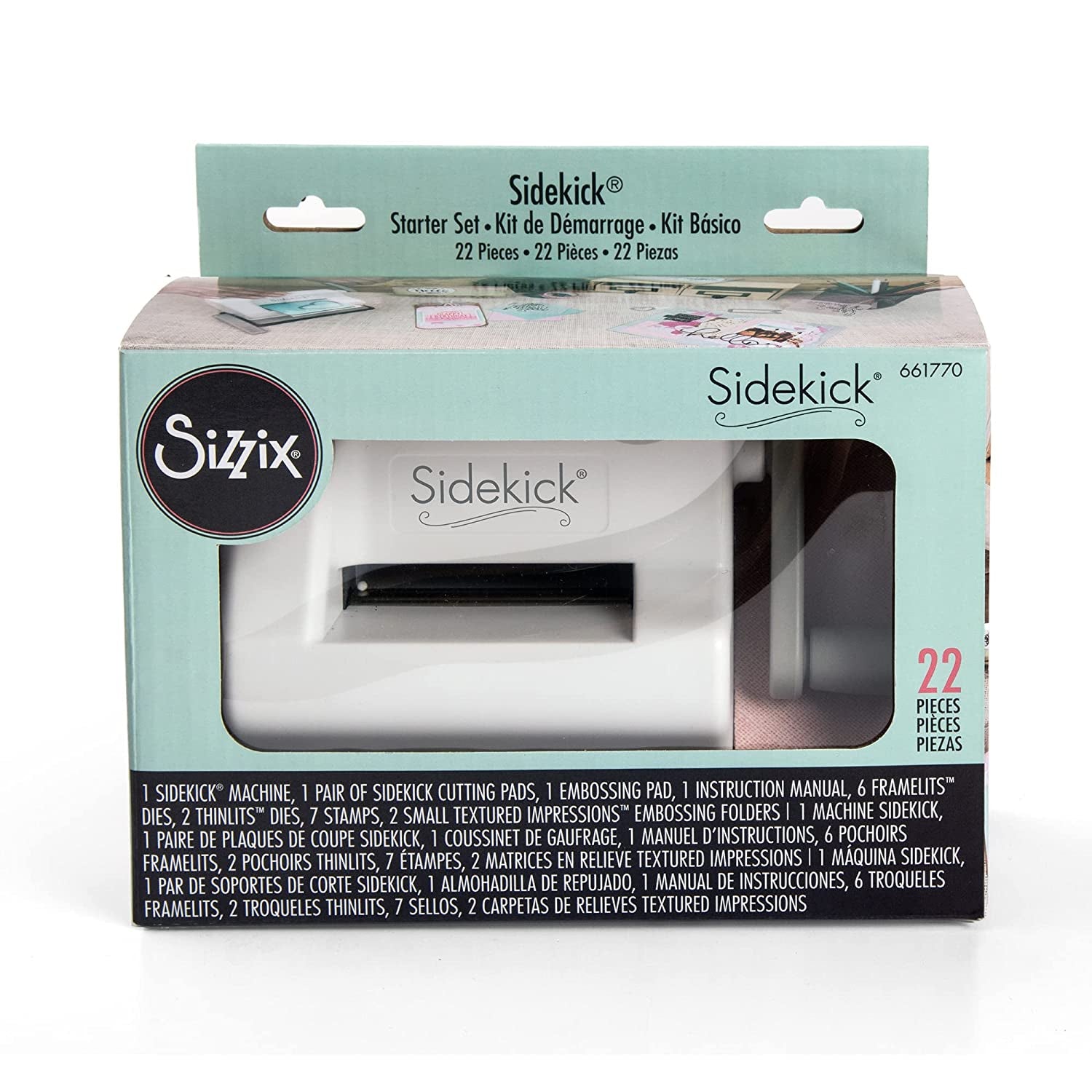 Sizzix Sidekick Starter Kit 661770 Portable Manual Die Cutting & Embossing Machine for Arts & Crafts, Scrapbooking & Cardmaking, 6.35 Cm Opening, 2.5" Opening, White