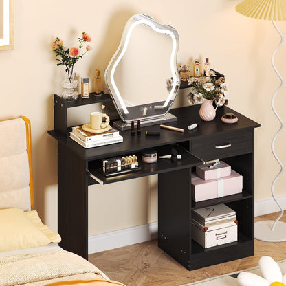 Wood Computer Desk Office Black Laptop PC Work Table Home Drawer & Keyboard Tray
