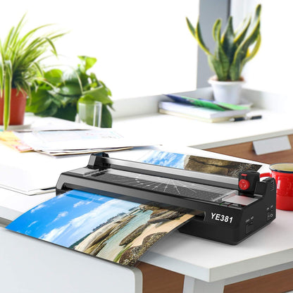 Laminator Machine for A3/A4/A6, YE381 13Inch Thermal & Cold Laminating Machine for Home Office School Teacher Use with 50 Pouches, Paper Trimmer and Corner Rounder | YE381 Thermal & Cold Laminating Machine for Home Office School Teacher Use , Built in Paper Trimmer and Corner Rounder