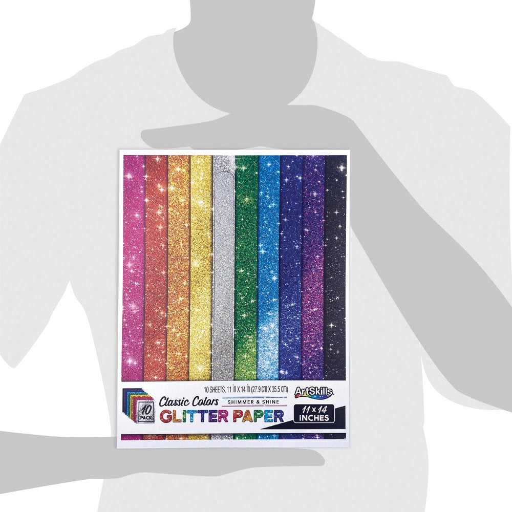 Glitter Paper for Arts and Crafts, Scrapbooking, 11" X 14", Assorted, 10 Pcs