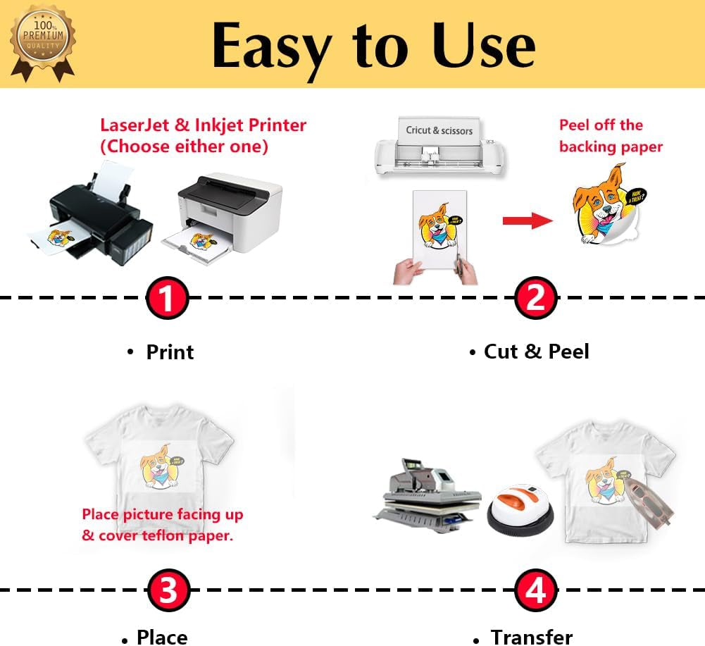 Transourdream Tru-Heat Transfer Paper for Inkjet & Laserjet Printer (20 Sheets 8.5X11, 3.0) Printable HTV Heat Transfer Vinyl for T Shirts Iron on Transfers for Light Fabrics (TRANS-L3-1-20)