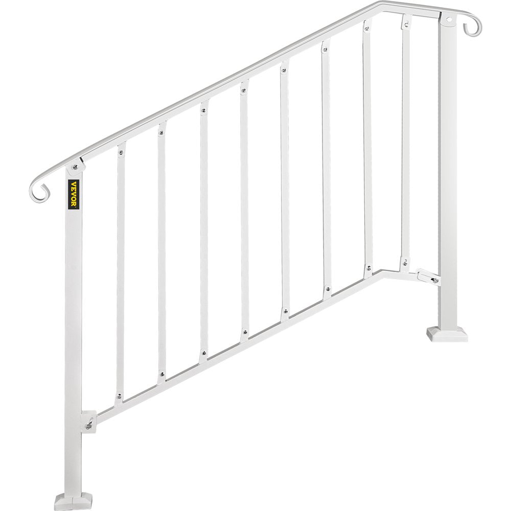 brand Handrail Picket #3 Fits 3 or 4 Steps Stair Rail Height Adjustable Wrought Iron Handrail with Installation Kit Hand Rails for Outdoor/Indoor Steps， Matte White