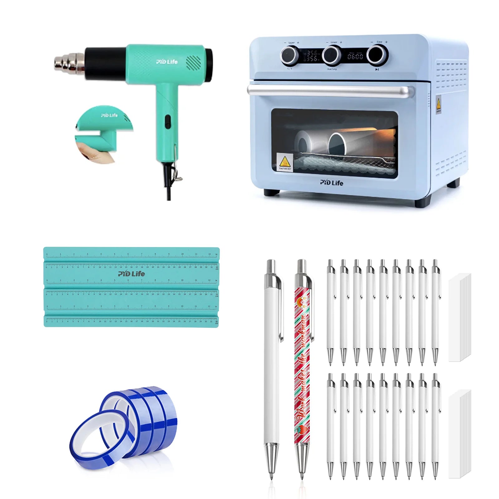 Sublimation Pens Machine Bundle with 20PCS Sublimation Pens Blanks,25 L Sublimation Oven Machine,Heat Tape,Wrapping Measuring Tool,Heat Blower