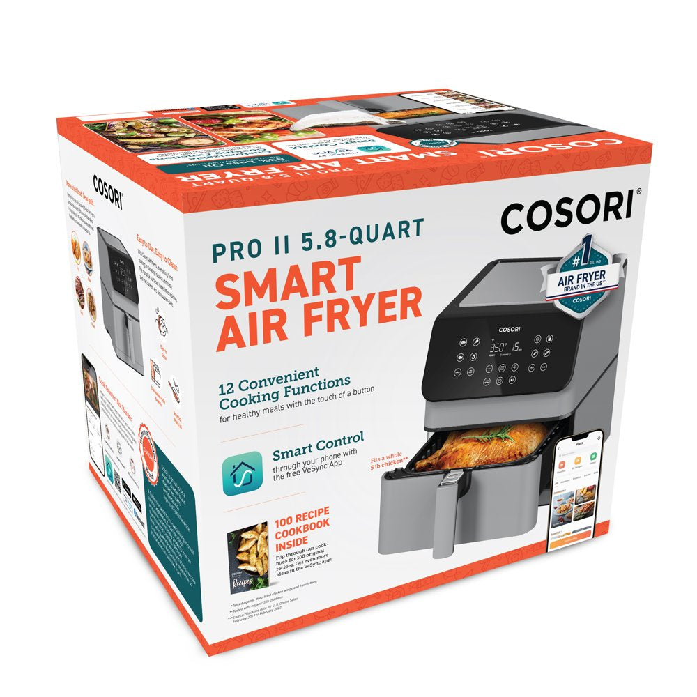 Pro II 5.8-Quart Smart Air Fryer, 12-In-1, Walmart Exclusive Bonus, Voice Control, Light Gray