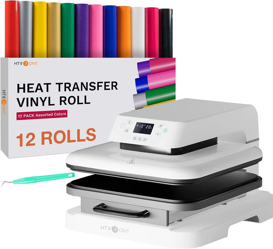 Heat Transfer Vinyl Bundle (12 Pack) Easy to Weed & Auto Heat Press Machine for T Shirts - 15X15