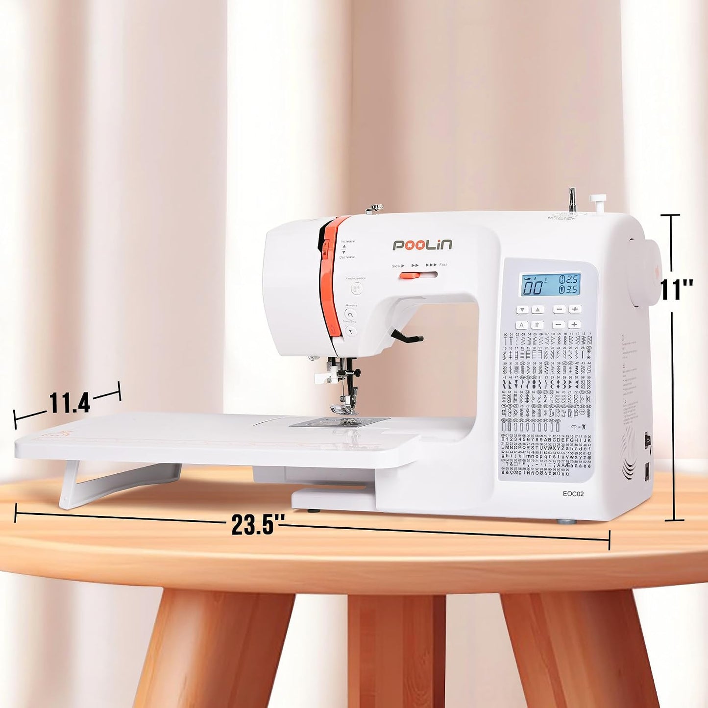 Poolin EOC02 Computerized Sewing Machine,Easy Home Sewing Machine with 200 Stitches,7 Feet,Lcd Screen,Wide Table,Friendly Sewing Machines for Beginners,Gifts for Mother Wife,Automatic Needle Threader