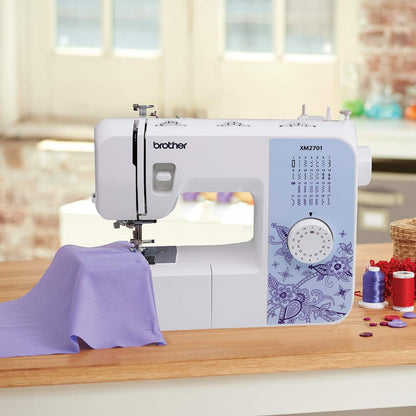 Brother XM2701 Lightweight Sewing Machine 27 Stitches | 27 Built-In Stitches, 1-Step Auto-Size Buttonhole, Needle Threader, Jam-Resistant Top Drop-In Bobbin
