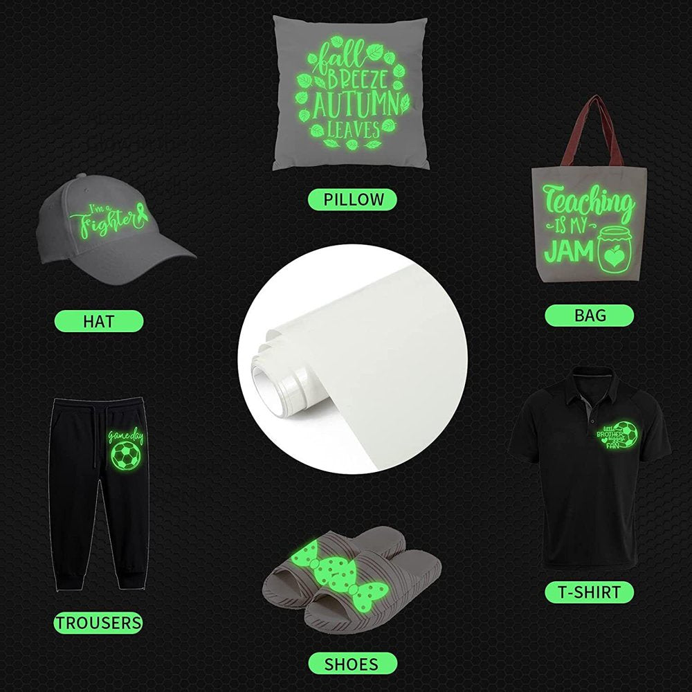 12" X 8FT Glow in the Dark White to Blue Green Heat Transfer Vinyl Iron on T-Shirt for Cricut & All Cutter Machine