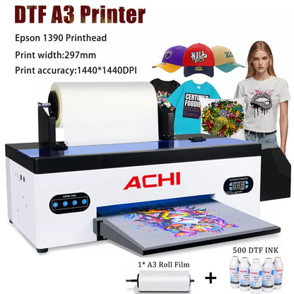 A3 DTF Roll Printer Direct to Film for T-Shirt Epson1390 Head 500Ml DTF INK US