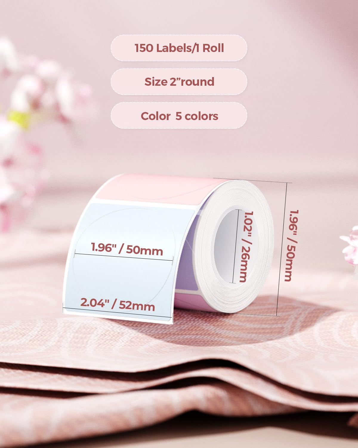 MUNBYN 2 Inch round Thermal Labels, Color Thermal Sticker Labels for Canning, Baking, 150 Sheets/1 Roll