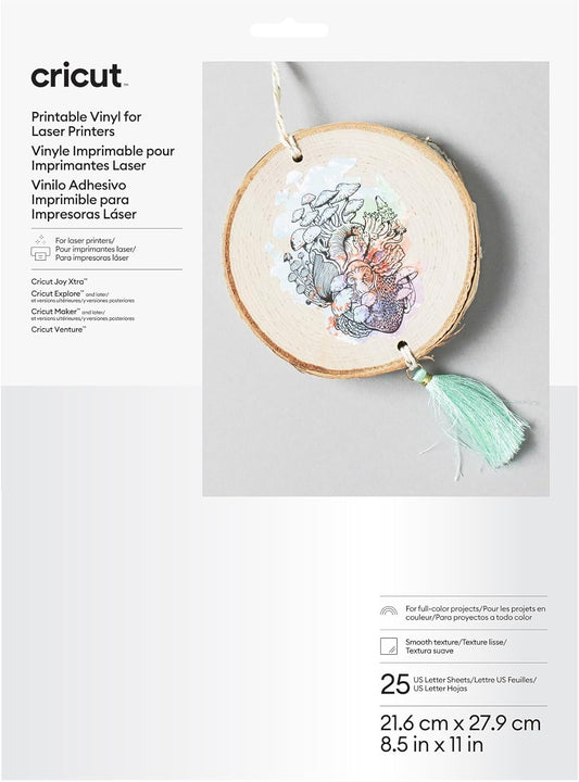 Cricut Printable Vinyl - 25 White Sheets, US Letter Size (8.5In X 11In) - Compatible with Inkjet Printers - for Joy Xtra, Explore, & Maker Machines