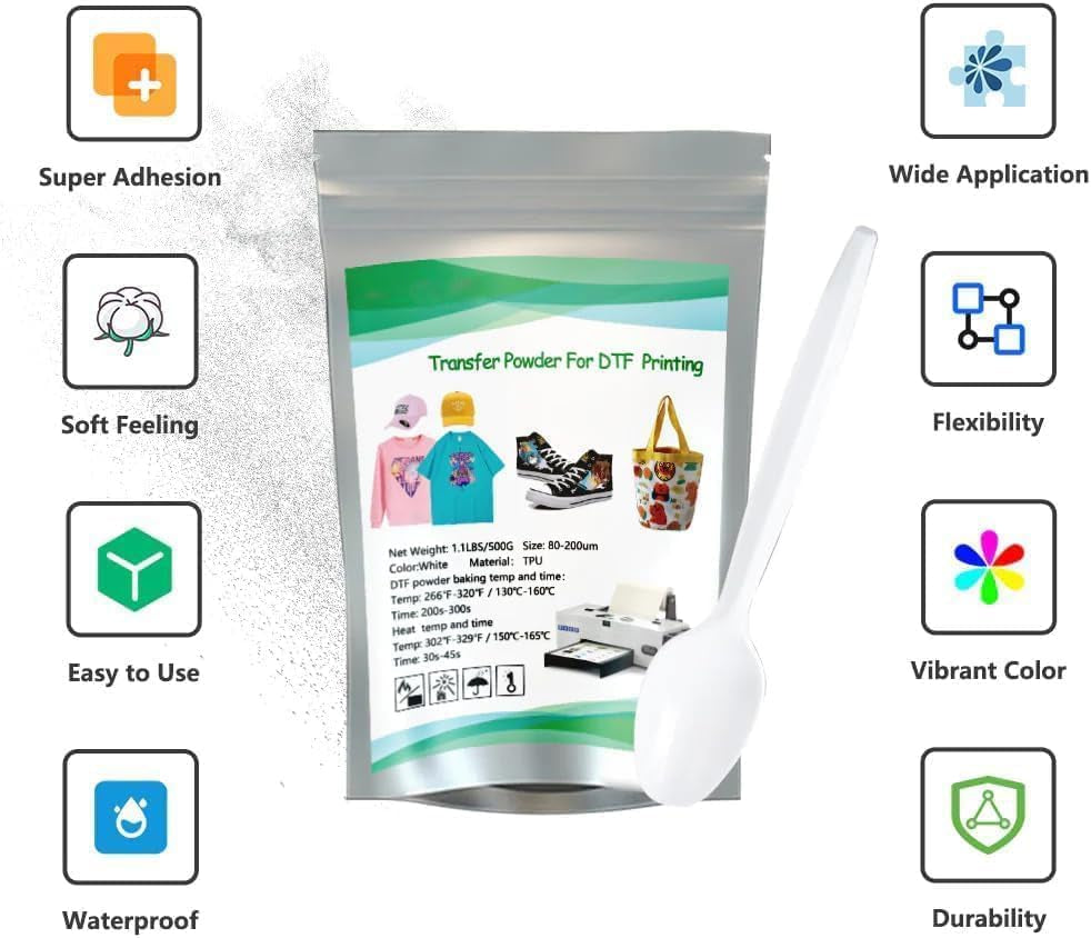 Procoloredfun DTF Ink 1500 Ml and Powder Set 6 X 250Ml Ink Cmykw+Protection Fluid 500 G DTF Powder for A3 A4 L1800 L805 DTF Printer Machine Direct to Transfer Supply Kits