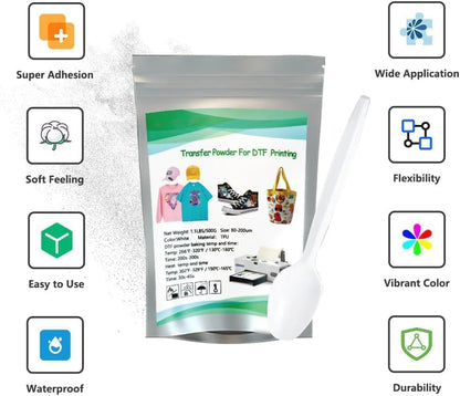 Procoloredfun DTF Ink 1500 Ml and Powder Set 6 X 250Ml Ink Cmykw+Protection Fluid 500 G DTF Powder for A3 A4 L1800 L805 DTF Printer Machine Direct to Transfer Supply Kits