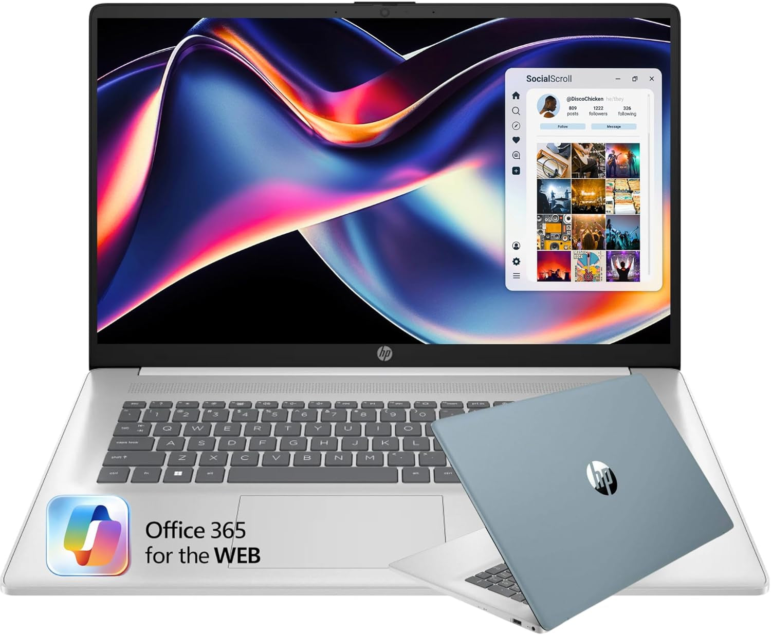 HP 17.3“ Laptop with Finger Print Reader, 16GB RAM, 512GB SSD Storage, Intel Dual-Core, 10 Key Number Pad, No Mouse, Office 365 for the Web, Windows 11 Home