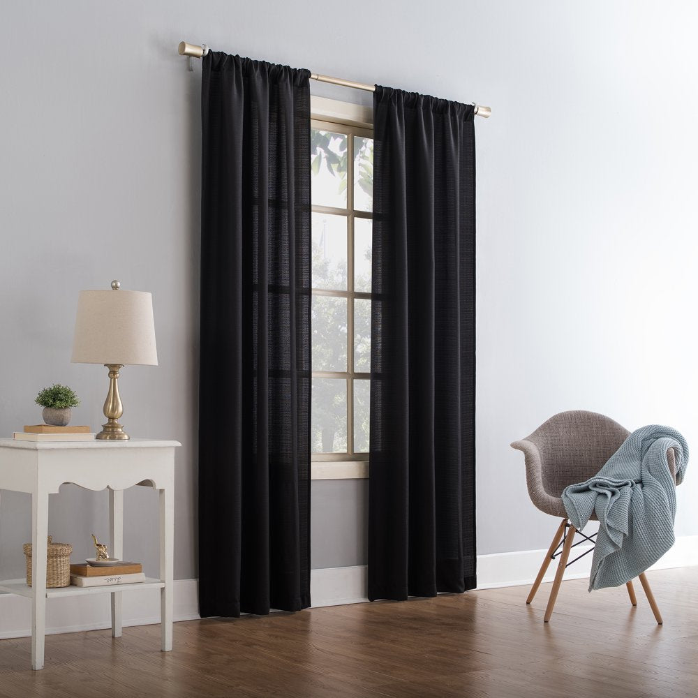 Textured Solid Curtain Single Panel, 38" X 95", Black