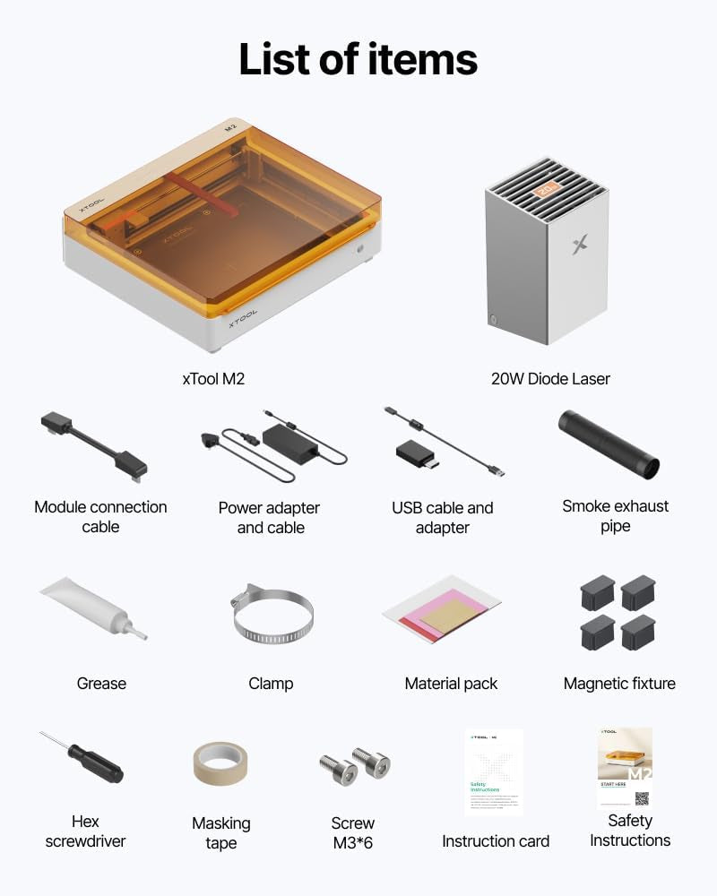 Xtool M2 20W Laser Engraver, Built-In Dual Cameras, Class 1 Enclosed Safe Laser Engraving Machine for Home DIY Craft on Wood, Leather, Felt, Fabric, Paper