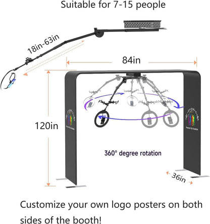 MWE Sky Overhead 360 Photo Booth for Big Parties with Software APP Remote Control Rotating 360-Degree Full Body Spin with Ring Light and Stand for up to 15 People (Booth+Arm)