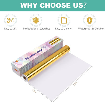 Silver & Gold Chrome Vinyl - 12" X 10FT Mirror Metallic Silver Vinyl - Easy to Weed & Transfer