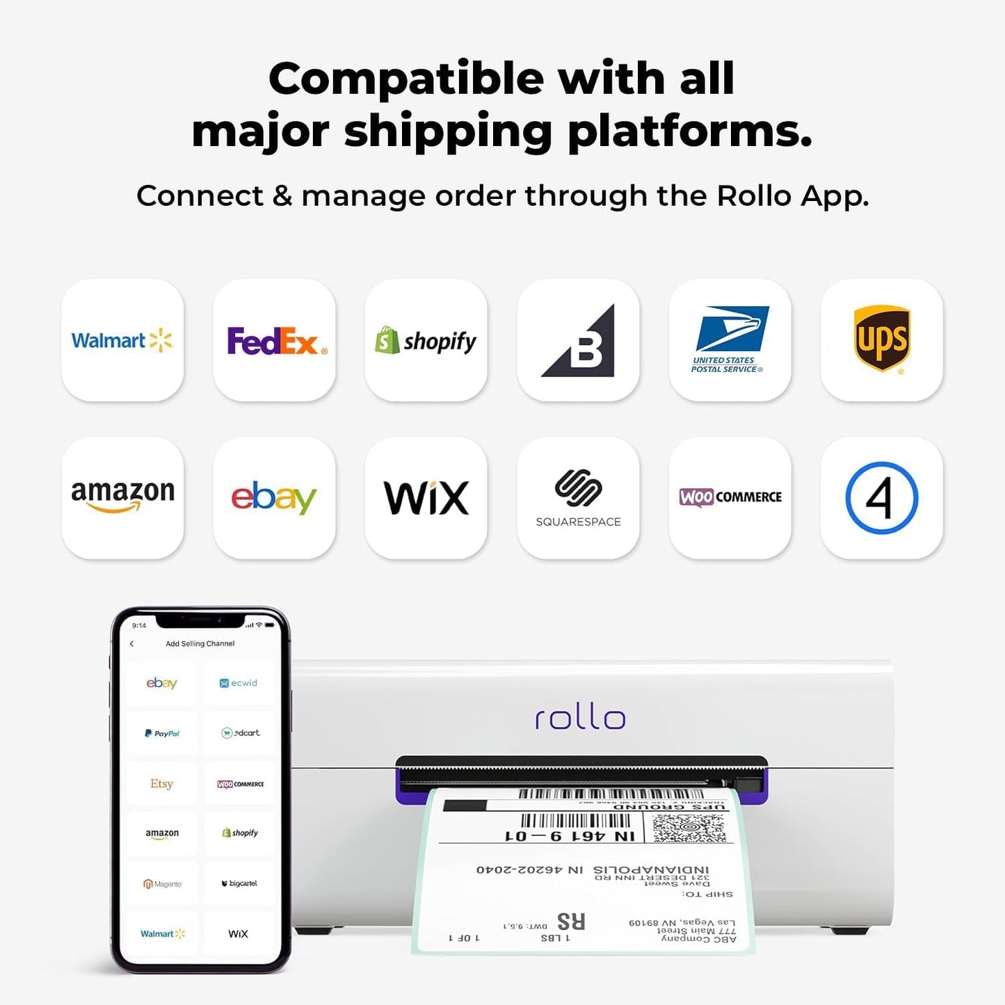 Rollo Wireless Shipping Label Printer - Wi-Fi Thermal Label Printer 4X6 for Shipping Packages - Airprint from Iphone, Ipad, Mac - Supports Windows, Chromebook, Android, Linux