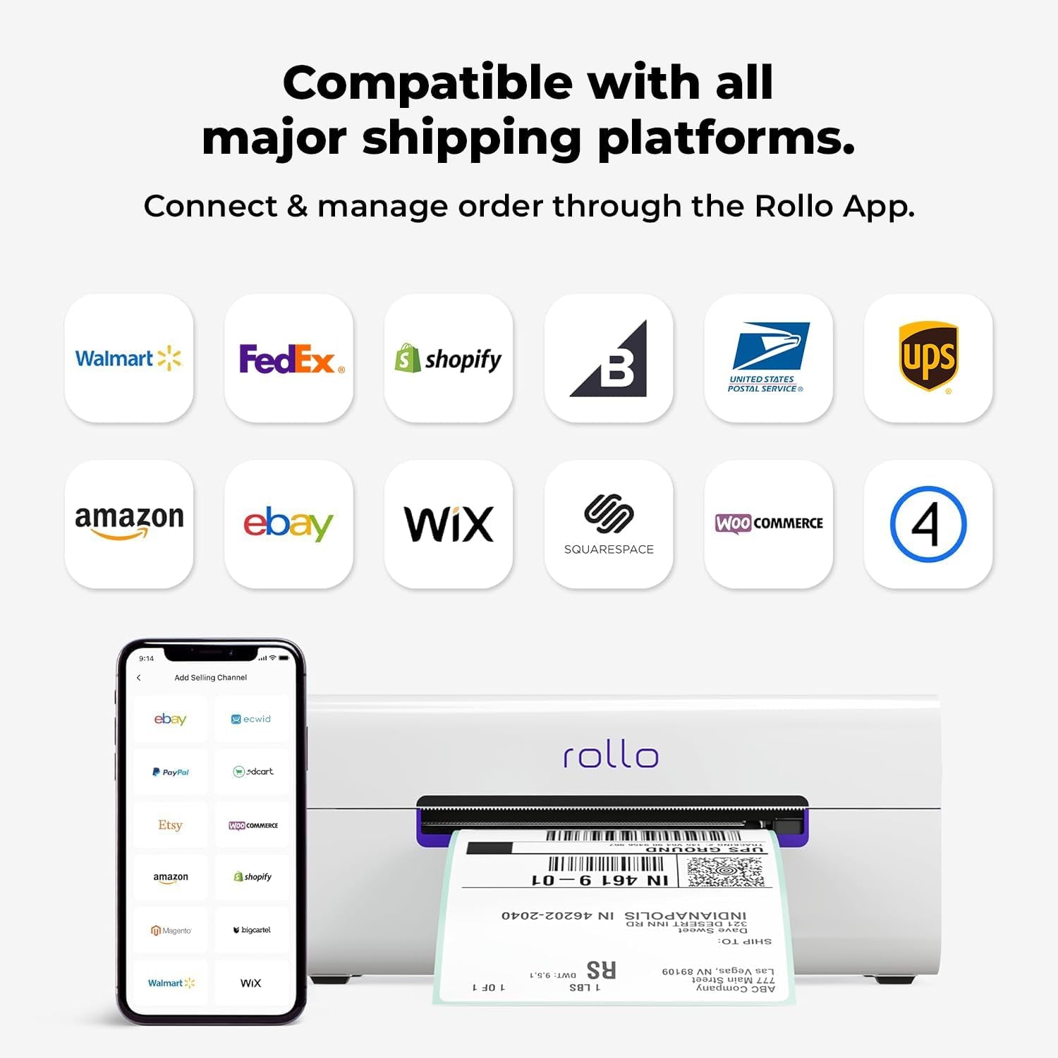 Rollo Wireless Shipping Label Printer - Wi-Fi Thermal Label Printer 4X6 for Shipping Packages - Airprint from Iphone, Ipad, Mac - Supports Windows, Chromebook, Android, Linux