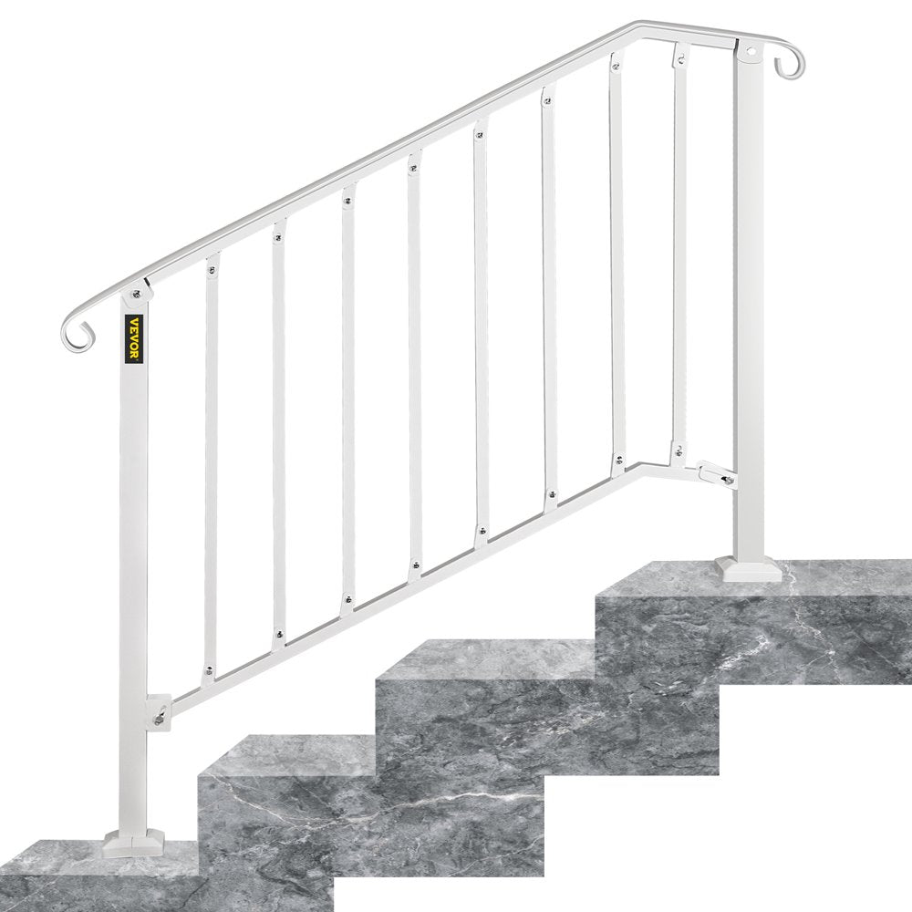 brand Handrail Picket #3 Fits 3 or 4 Steps Stair Rail Height Adjustable Wrought Iron Handrail with Installation Kit Hand Rails for Outdoor/Indoor Steps， Matte White