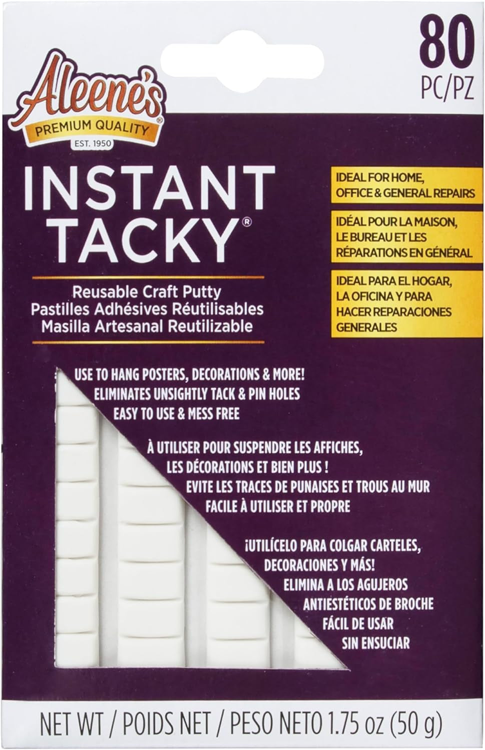 Aleene'S Instant Tcky Reusable Craft Putty, Hang Posters, Decorations, Home Repairs, Easy to Use, Repositionable and Mess Free, 80 Piece