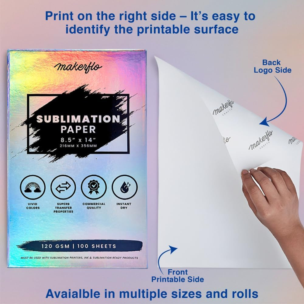 Makerflo Sublimation Paper 8.5 X 14 Inch 1000 Sheets, Heat Transfer Sublimation Paper for Tumblers T-Shirts Phone Case Mugs, Printable Stickers Gifting Christmas DIY Enthusiast