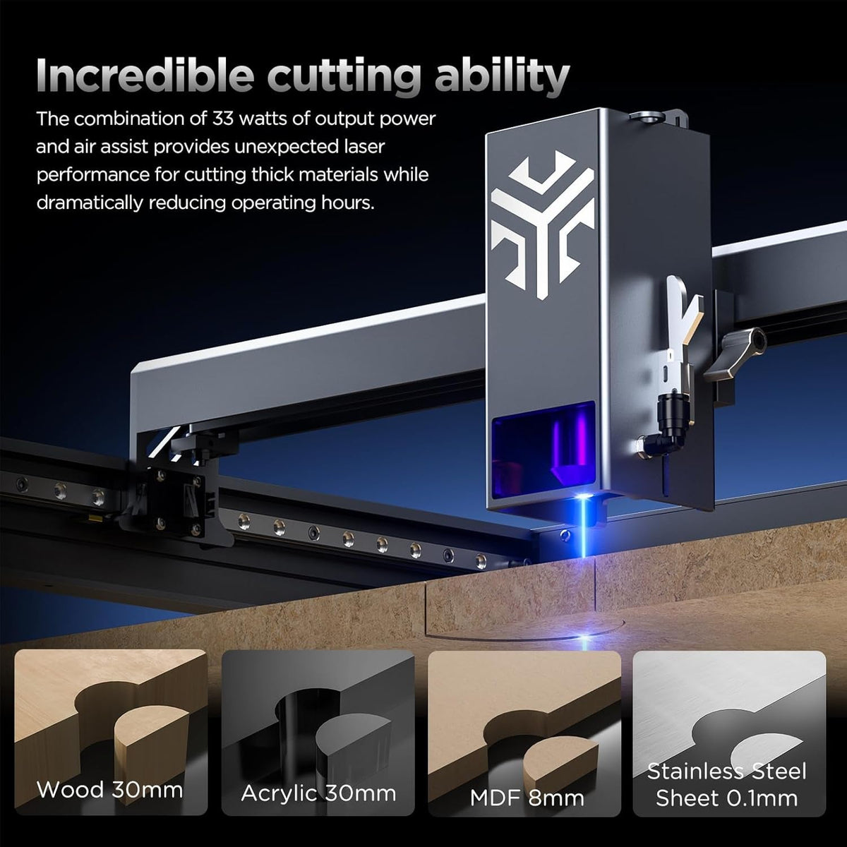 ACMER 33W Laser Engraver Machine, 33000Mw Laser Cutter & Engraving Machine, 420×400Mm Work Area for Stainless Steel, Metal, Wood, Acrylic, Leather, DIY Projects